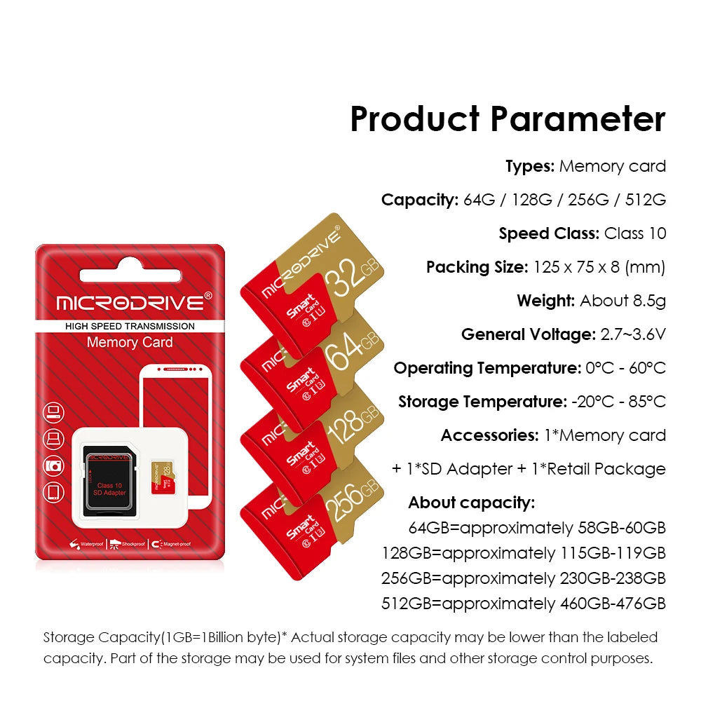 Micro TF/SD Card 1GB 2GB 4GB 8GB 16GB 32GB 64GB 128GB Class 10 Flash Memory Minisd Card 16 32 64 128gb for Smartphone Adapter