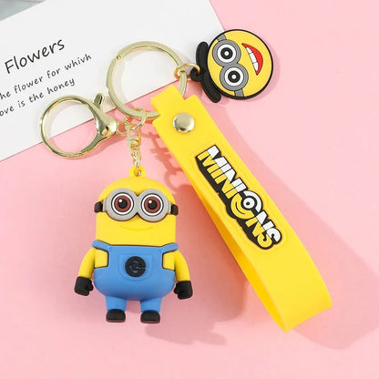 1/3/7/14PCS New Popular Anime Minions Keychain Cartoon PVC Children Toy Gift Cute Key Ring School Bag Pendant Car Key Chain