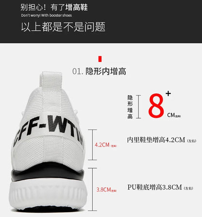 Men Breathable Height Increase Shoes  Lightweight Sneakers Invisible Height Increase Shoes 8cm Breathable Mesh Sneakers10cm