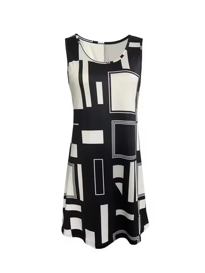 2025 New Fashion Women's Dress Casual Beach Round Neck Sleeveless Loose Dress Summer Women's Vest Striped Print Dress Sundress