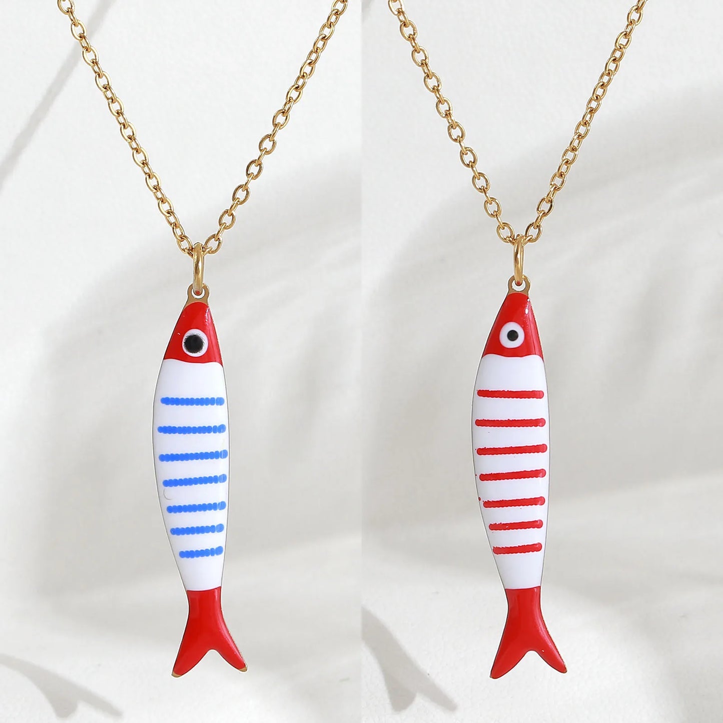 Cute Colorful Enamel Fish Pendant Necklaces For Women Girls Lovely Stainless Steel Gold Color Summer Waterproof Beach Jewelry