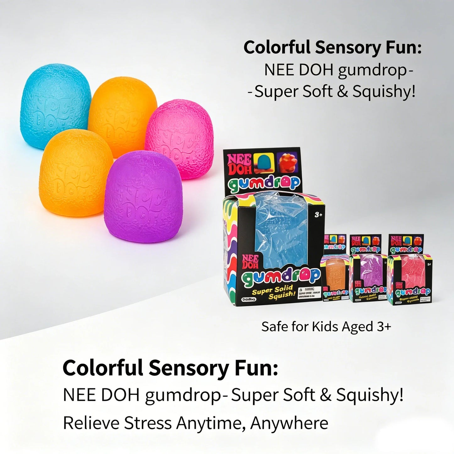 Schylling Mini Candy NeeDoh Gumdrop Brinquedo Sensorial Macio Anti-stress Bola de Apertar Caixa Surpresa