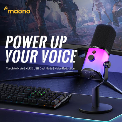 MAONO USB/XLR Gaming Microphone for PC PD100X Dynamic Microphone Noise Reduction Headphone Jack RGB for Streaming Podcasting