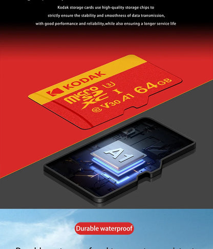 KODAK Micro SD Card U3 V30 128GB 256GB 64GB 4K High Speed TF Card for Phone Camera Drone