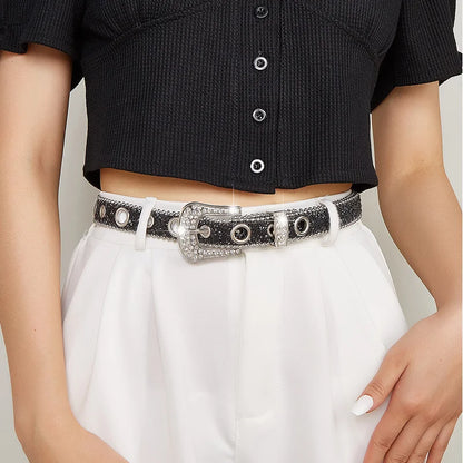 Gothic Black Silver Metal Buckle Rhinestone Belt Luxury Desiner Four Seasons Y2K Womens Jeans Belt Plus Size Men's Waistband