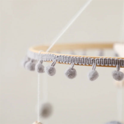 Baby Soft Felt Cartoon Wool Ball Seashell Rattles Hanging Bed Bell Newborn Mobile Crib Wooden Bracket Montessori Education Toys