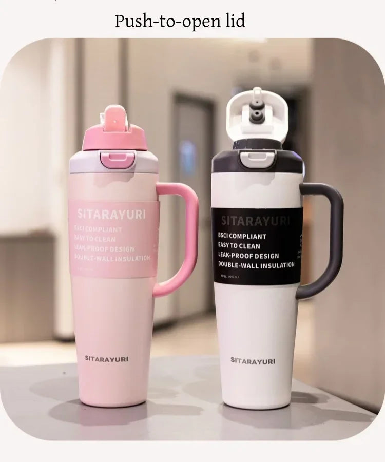 JUSTINLAU 1PC 1200ML Large Capacity Stainless Steel Insulated Cup Car Travel Outdoor Camping Coffee Beverage Water Bottle