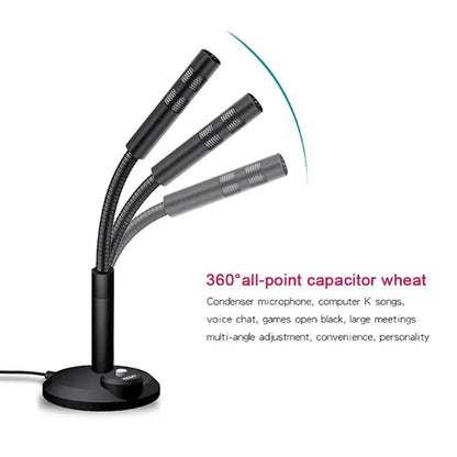 Mini 3.5mm Studio Microphone USB Desktop Wire Gaming Mic Speech Mic Stand Holder For PC Notebook Podcast Recording Studio
