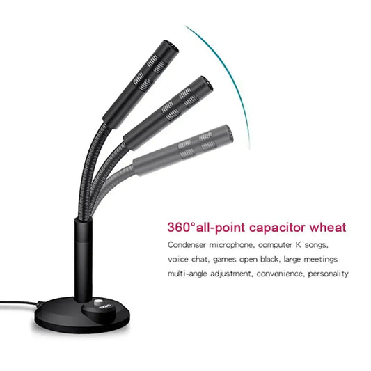 Mini 3.5mm Studio Microphone USB Desktop Wire Gaming Mic Speech Mic Stand Holder For PC Notebook Podcast Recording Studio