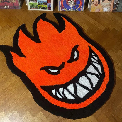 VIKAMA Little Fireman Whimsical Expression Floor Mat Cashmere Like Skin Friendly Foot Mat Skateboard Enthusiast Bedside Rug