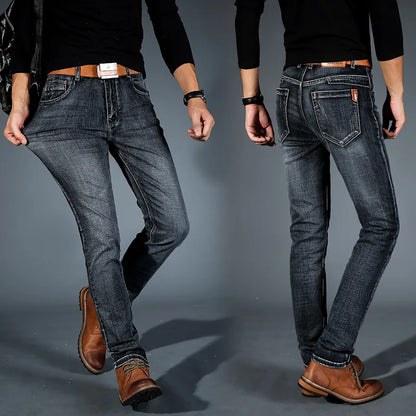 2026 Men NEW Men's Fashion Business Jeans Classic Style Casual Stretch Slim Jean Pants Male Brand Denim Trousers Black Blue Mens