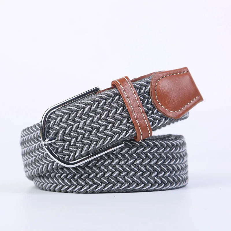 Unisex Elastic Fabric Woven Casual Women Belt Pin Buckle Expandable Braided Stretch Canvas Stylish Leisure Belts for Men