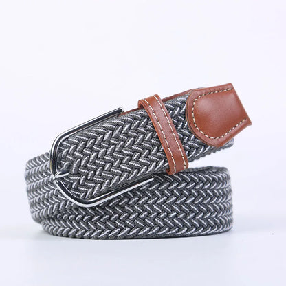Unisex Elastic Fabric Woven Casual Women Belt Pin Buckle Expandable Braided Stretch Canvas Stylish Leisure Belts for Men