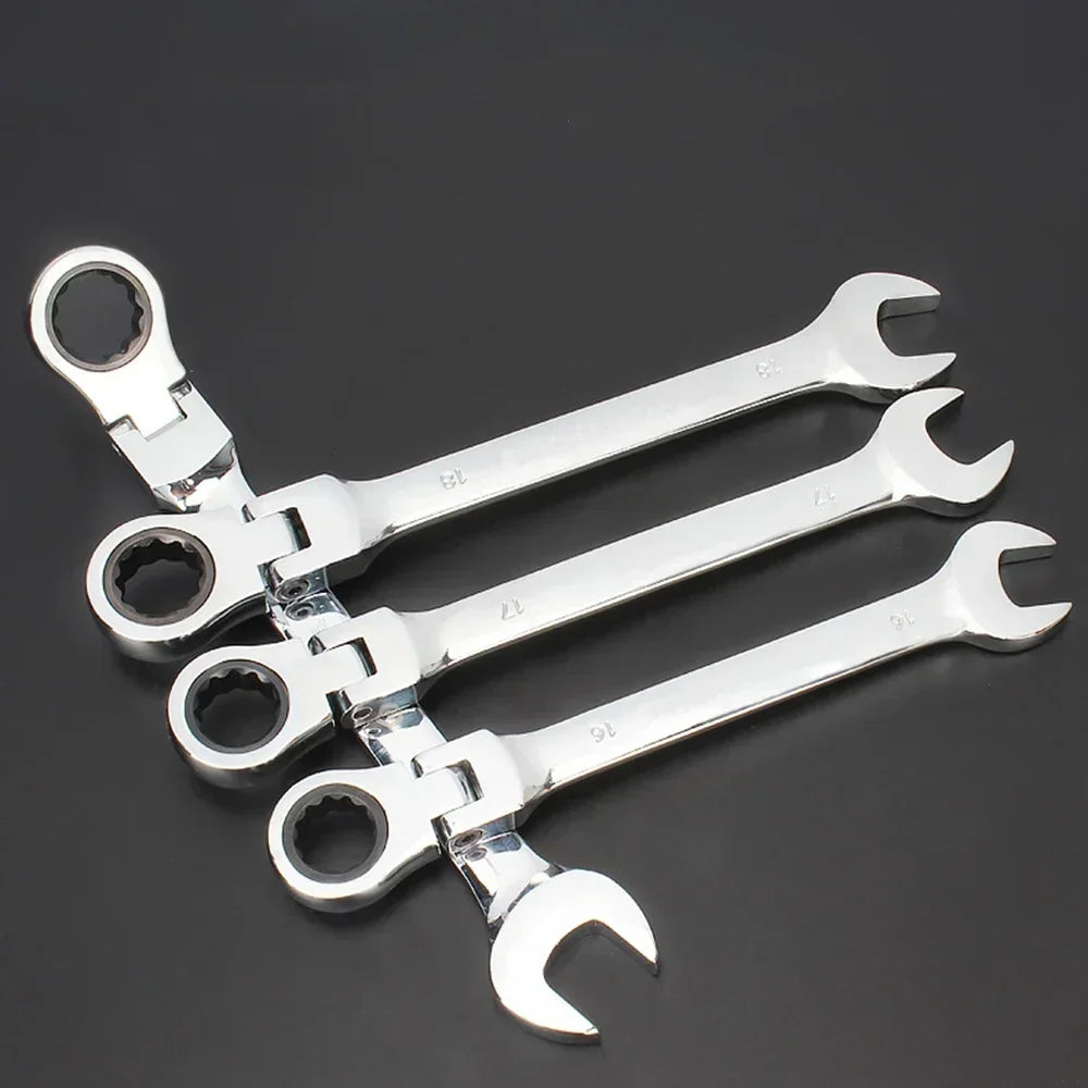 Flex-Head Ratcheting Combination Wrench Set SAE 1/4''-13/16'' Premium 72-Teeth Gear Chrome Organizer Auto Repair Tool