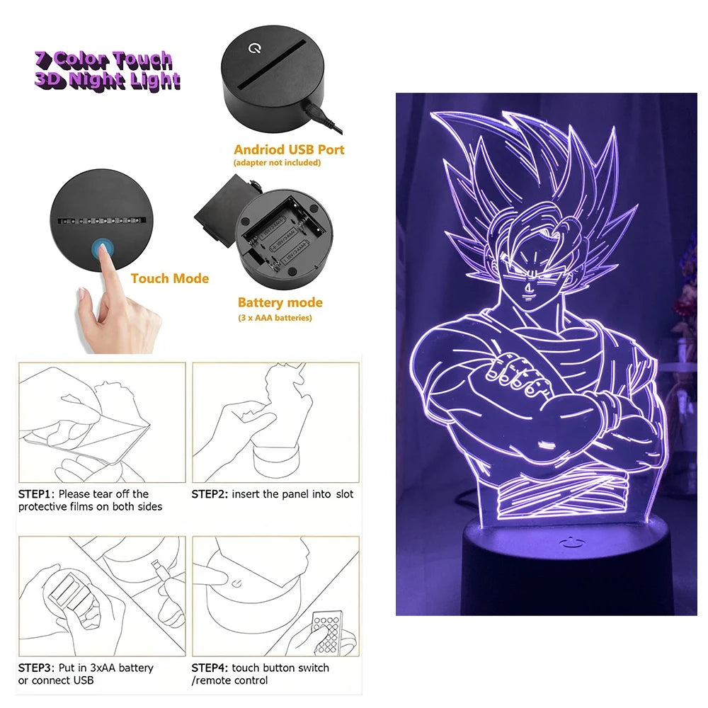 Dragon Ball Z Anime Figures Goku Vegeta Gohan Broly 3D Lamp PVC Action Figures Toys for Children Trunks Buu Super Saiyan Gifts