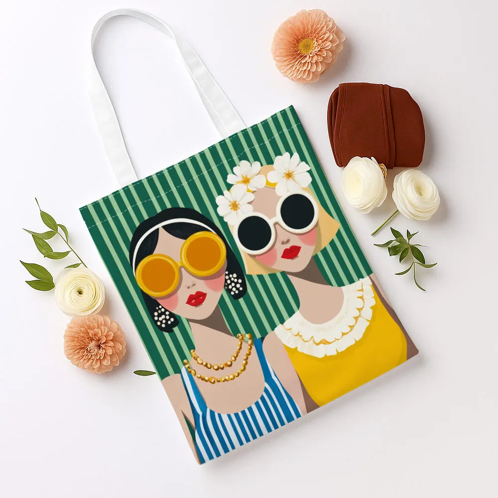 A Fashion glasses pattern printed canvas tote bag, suitable for daily use, shopping, school, and travel