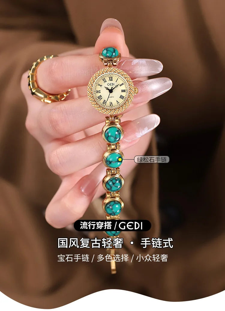 Women Bracelet Watch Ancient Luxury Premium Cat Eye Stone Colorful chain Watches Waterproof Ladies Fashion Quartz Wristwatch