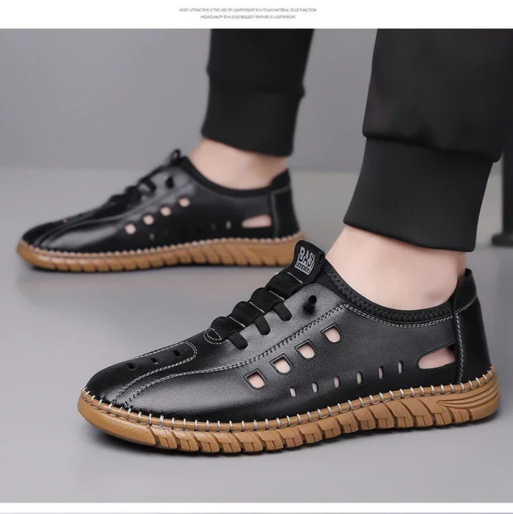 Men's Comfortable Hollow Slip-on Loafers, Breathable Anti-slip Soft Sole Outdoor Driving Shoes-WC2516