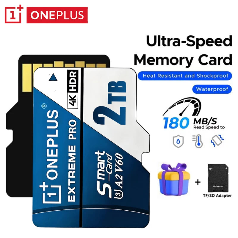 OnePlus 2TB High-Speed V30 A2 U3 4K SD Card 512GB 256GB Memory Card 1TB Micro TF SD Adapter for Smart phone/Tablet/PC Cross-Use