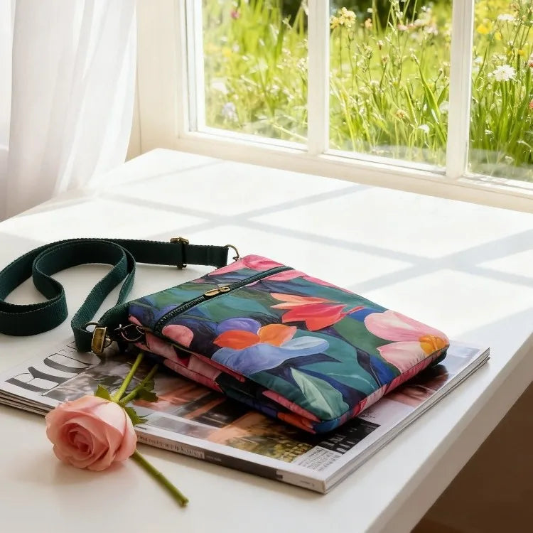 Versatile Print New Oil Painting Series 5-Layer Crossbody Phone Bag Rustic Fabric Women's Handbag Lightweight and Easy-to-Match