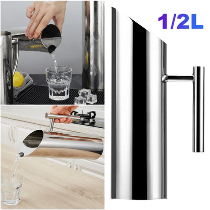 1/2L Kitchen Cold Wine Pitcher Stainless Steel Wine Juice Water Jug Ice Cold Freeze Water Pot Kettle for Restaurant Cafe Mix Bar