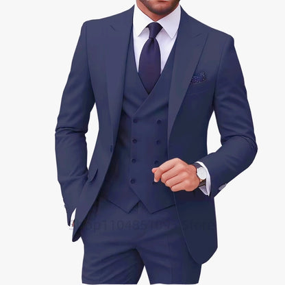 Slim Fit 3-Piece Men's Suit Set for Office Formal Business Wedding Groom Tuxedos Jacket Vest Pants Casual Male Men Clothing