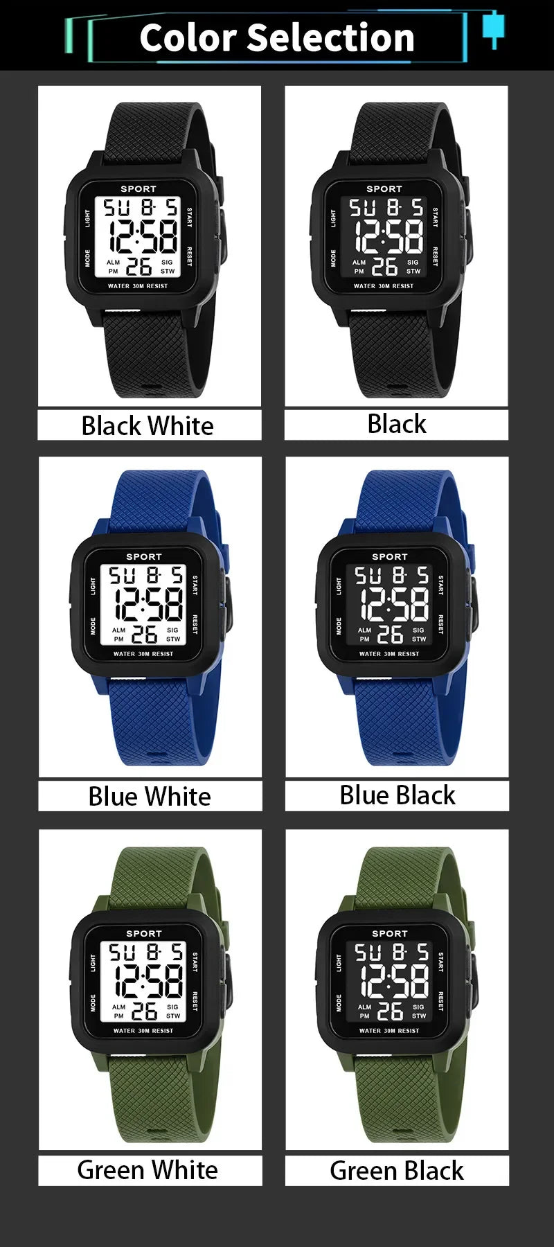 YIKAZE Sports Watch for Men Luminous Waterproof Men's Sport Watches Outdoor Military Clock Student LED Electronic Wristwatch