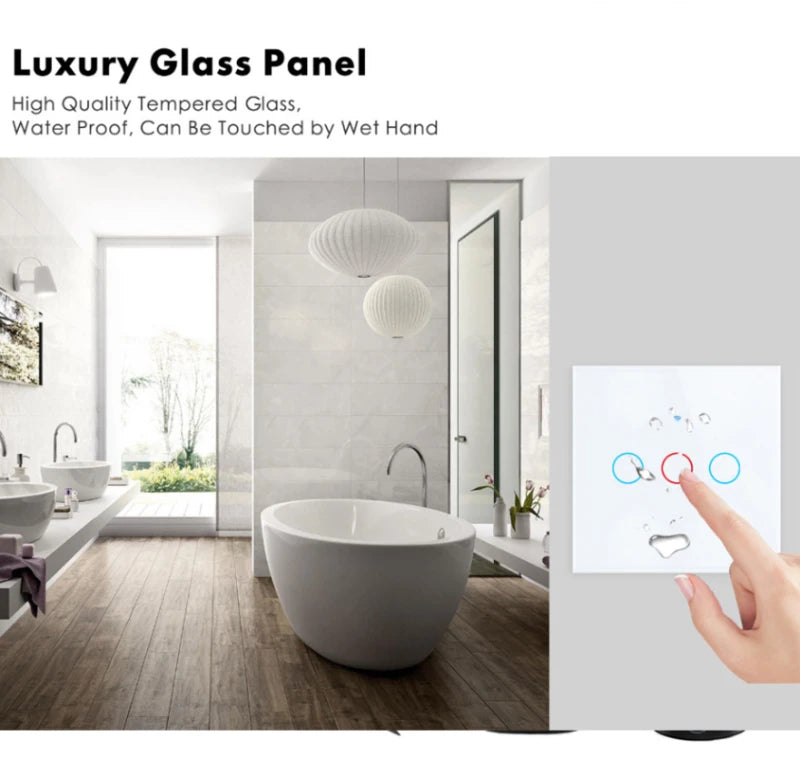 WiFi Smart Switch EU Light Wall Touch Switch 220V No Need Neutral Wire Tuya Smart Life Work with Alexa Google Home 1/2/3Gang