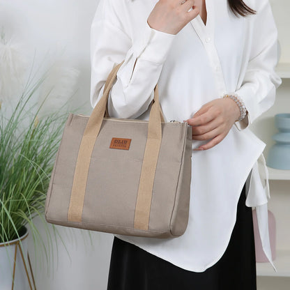 Solid Color Lunch Bag, Tote Bag with Foil Inner Zipper Closure Large Capacity Portable, Work, School, Utility Bag with Meals