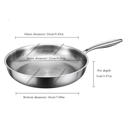 22/24/26/28/30cm Titanium Stainless Steel Frying Pan Non-stick Wok Home Egg Steak Skillet Induction Gas Stove Kitchen Cookware