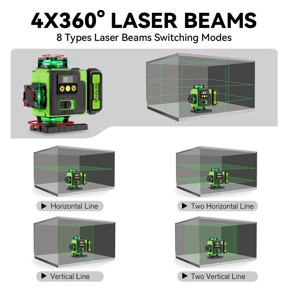 HGLINE 16 Lines Laser Level APP Remote Control Horizontal Vertical Levels Machine Power Display Laser Leveling With 100cm Tripod
