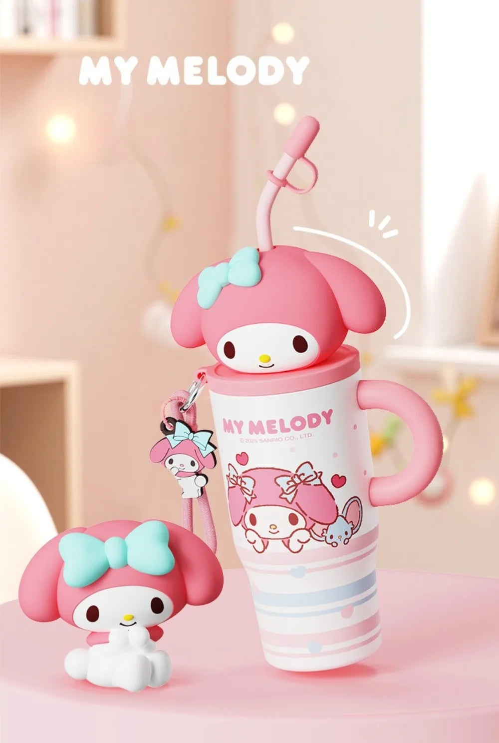 X&W 580ML Sanrio Series Thermos 316 Stainless Steel Doll Head Design Straw Insulated Cup Hello Kitty Kuromi Water Bottle Cutecup