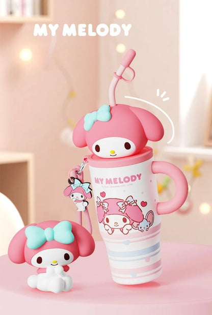 X&W 580ML Sanrio Series Thermos 316 Stainless Steel Doll Head Design Straw Insulated Cup Hello Kitty Kuromi Water Bottle Cutecup