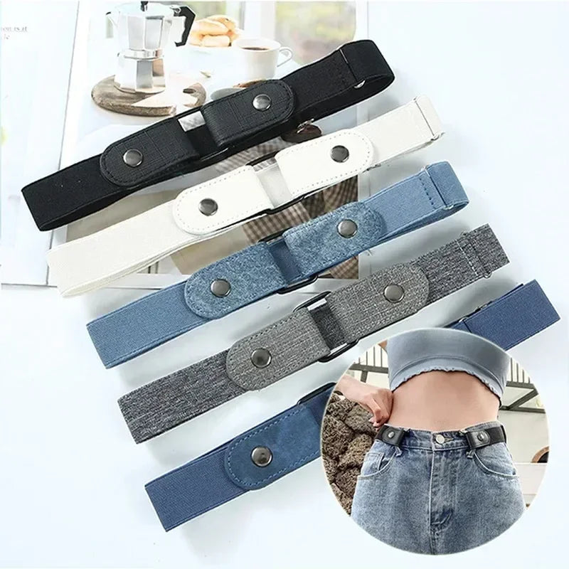 Elastic Adjustable Invisible Waist Belt Canvas Buckle-free Belt For Women Men No Buckle Easy Wear For Jeans Pants Dress