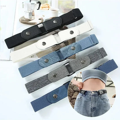 Elastic Adjustable Invisible Waist Belt Canvas Buckle-free Belt For Women Men No Buckle Easy Wear For Jeans Pants Dress