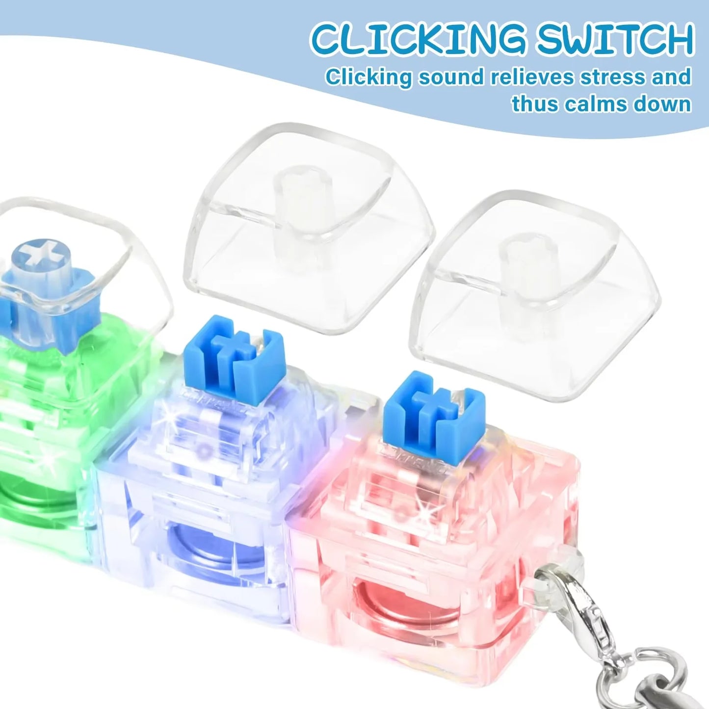 4-Button Light Up Keyboard Keychain Clickable LED Button Fidget Toys with Lights for Stress Relief Anxiety People Desk Accessory
