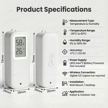 Waterproof Zigbee Smart Thermometer Hygrometer No/With Digital Display Tuya Temperature Humidity Sensor For Outdoor Greenhouse