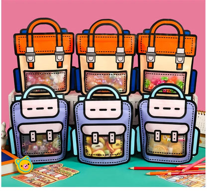 10-50 PCS Cartoon Self-Sealing Snack Bags Schoolbag Shape Biscuit Candy Handbags Children's Day Kids Birthday Gift Packaging Bag