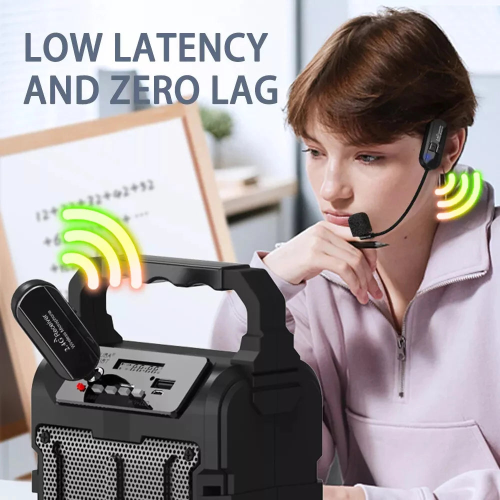 Wireless Headset Microphone Kit 2.4G with Transmitter And Receiver for Voice Amplifier Speaker Suitable for Teaching Stage Guide