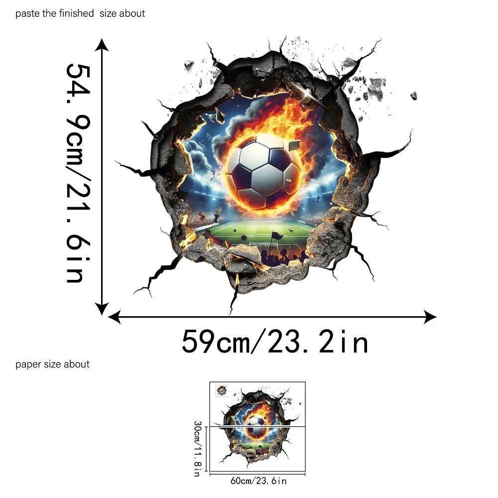30x60cm Firepower Football Hole Breaking Wall Sticker Soccer Match Celebration Wall Decor Sport Boy Happy Birthday Party Decors