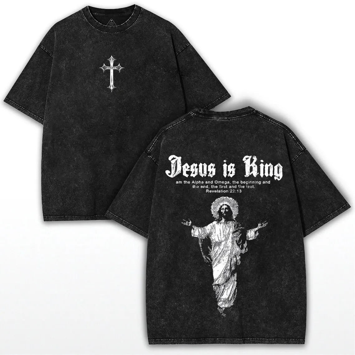 Jesus Is King T-Shirt Christian Cross Print Vintage Washed Cotton Retro Religious Graphic Tee Streetwear Unisex Top