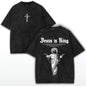 Jesus Is King T-Shirt Christian Cross Print Vintage Washed Cotton Retro Religious Graphic Tee Streetwear Unisex Top
