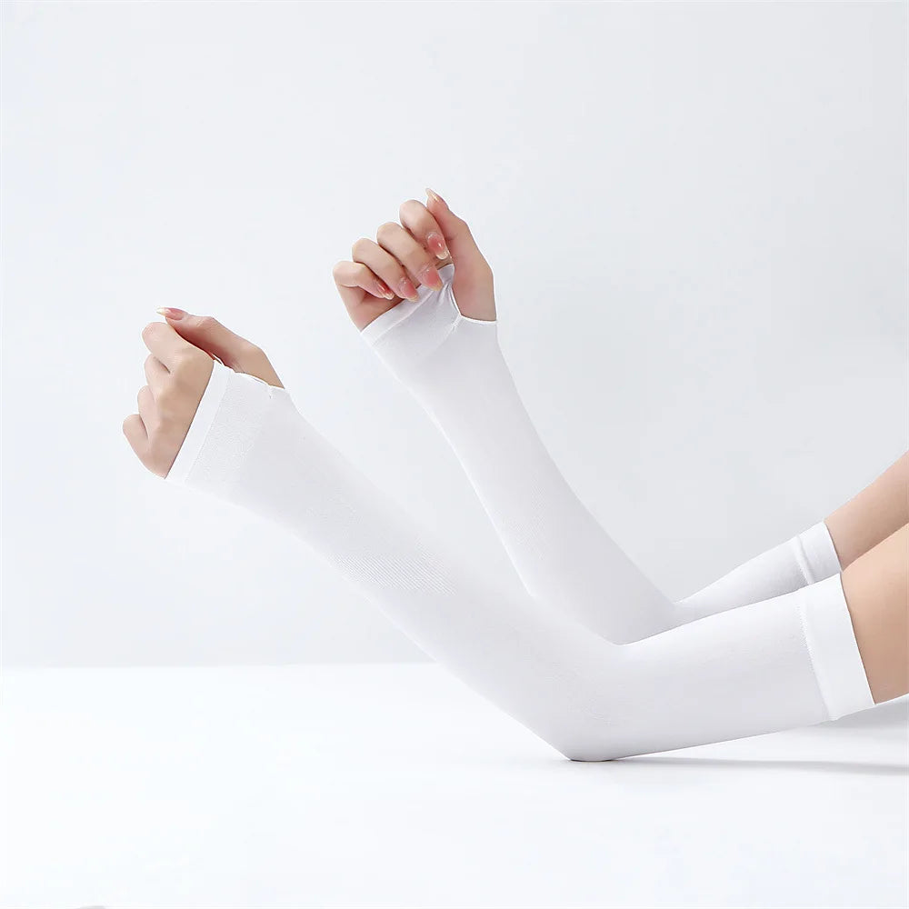 Long Gloves Sun Uv Protection Hand Protector Cover Arm Sleeves Summer Ice Silk Sunscreen Outdoor Arm Warmer Half Finger Sleeves