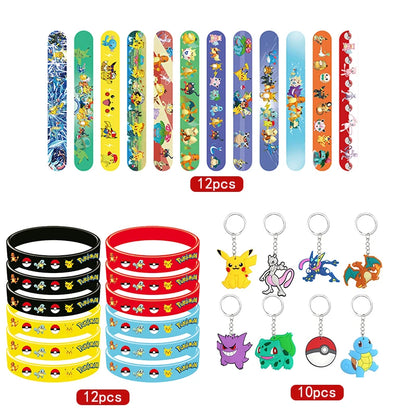 Birthday Party Favor Supplies Pik chu Braclet Keychain Stamp Mask Set for Birthday Party Bag Classroom School Reward Prize Gift
