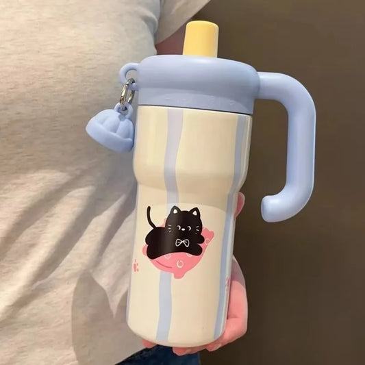 Fashion High Aesthetic Students Straw Mug 316 Stainless Steel 600ML Iced Cup Large Capacity Insulated Thermal Cup Men And Women
