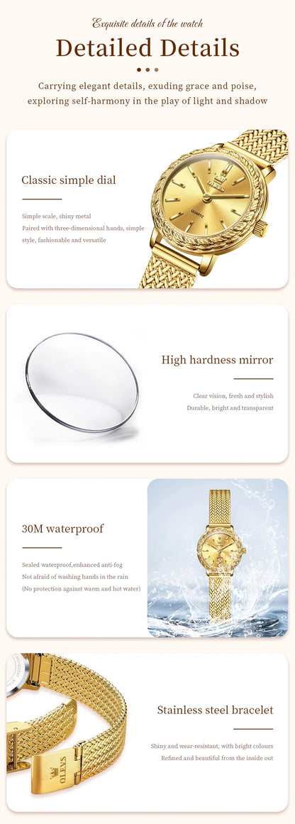 OLEVS 5643 Watches for Women Top Brand Ladies Dress Quartz Watch Steel Mesh Strap Waterproof Fashion Original Women's Wristwatch