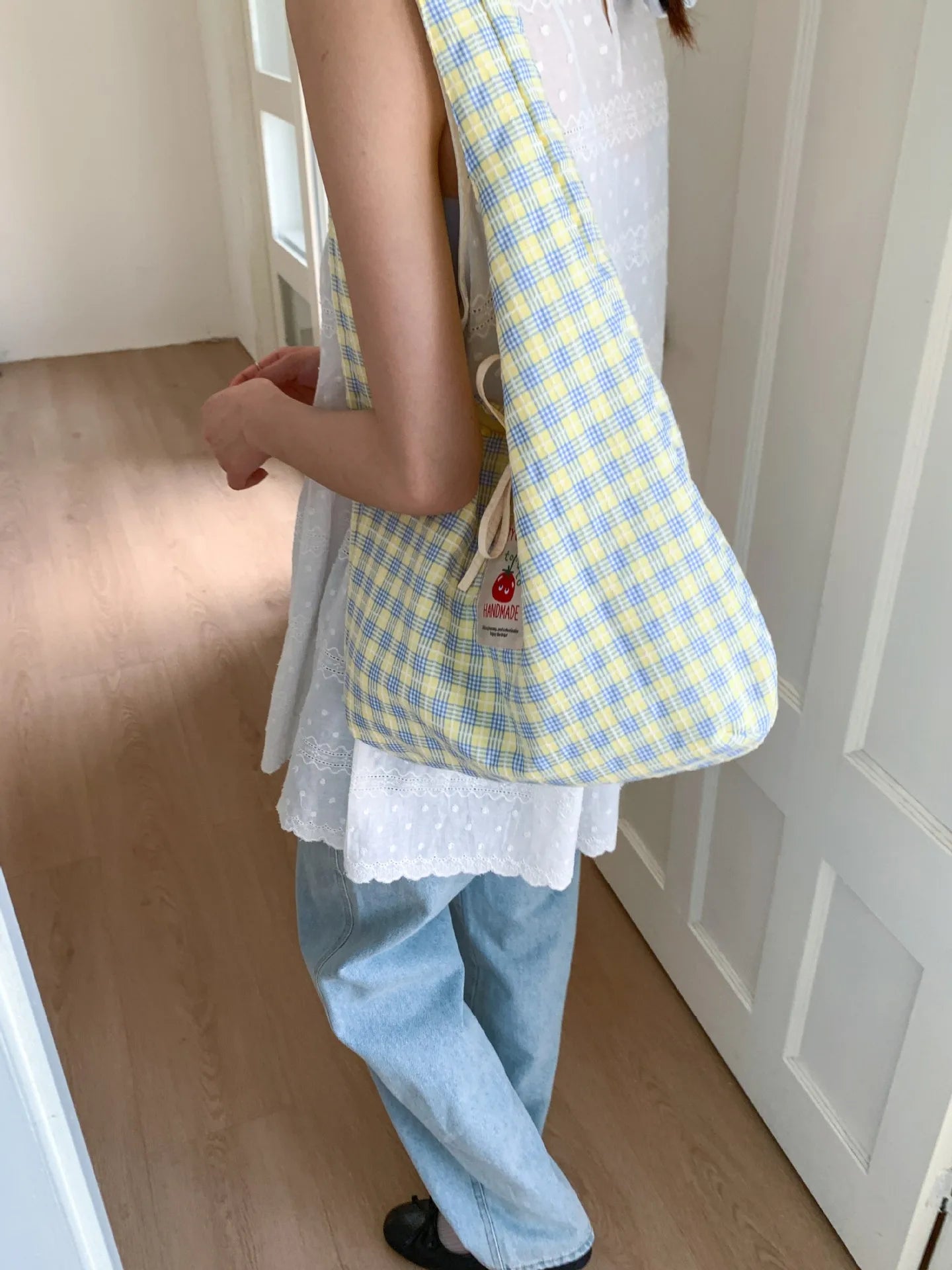 Cartoon Tomato Standard Plaid Vest Bag Large-Capacity Student Class Double-sided Backpack Fashionable Versatile Shoulder Bag