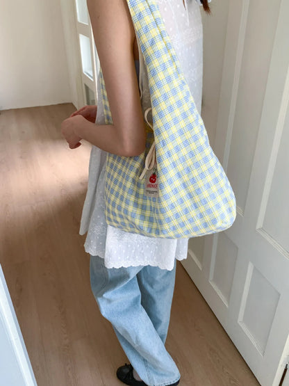 Cartoon Tomato Standard Plaid Vest Bag Large-Capacity Student Class Double-sided Backpack Fashionable Versatile Shoulder Bag