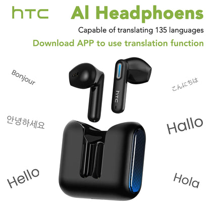 HTC NE49 Wireless Headphones Earphones Bluetooth V6.0 TWS In-Ear Comfortable Earbuds Ultra Low Latency AI Translator Earbuds