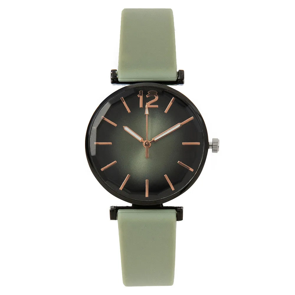 Fashion Ladies Sports Simple Black Dial Quartz Watch Casual 2023 Hot Sale Green Silicone Strap Women Clock Dress Wristwatches